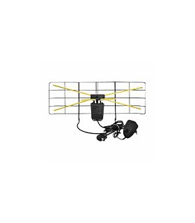TV kambarinė antena VHF/UHF su 40dB stiprintuvu, maitinimo šaltiniu ir RG6U kabeliu